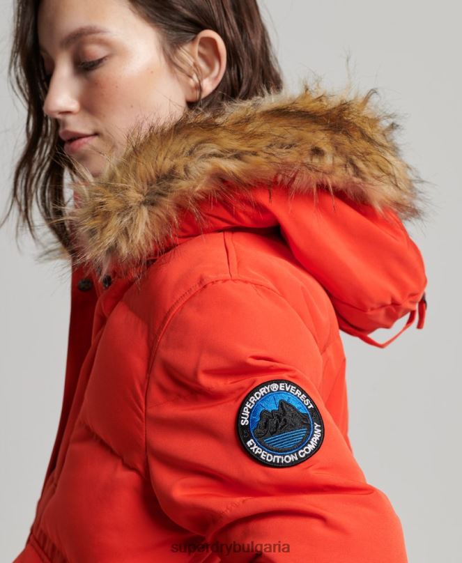 Superdry облекло N00H3750 оранжево Жени яке Everest с качулка и пуфър
