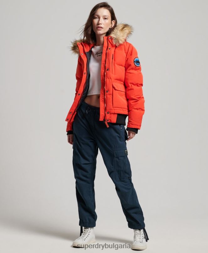 Superdry облекло N00H3750 оранжево Жени яке Everest с качулка и пуфър