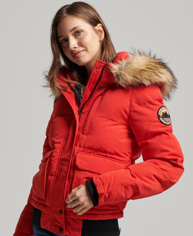 Superdry облекло N00H3751 червен Жени яке Everest с качулка и пуфър