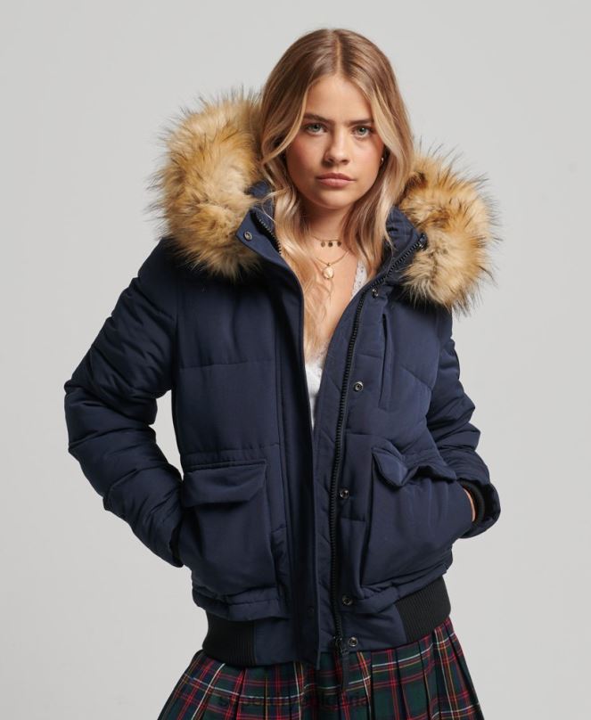 Superdry облекло N00H3752 военноморски флот Жени яке Everest с качулка и пуфър