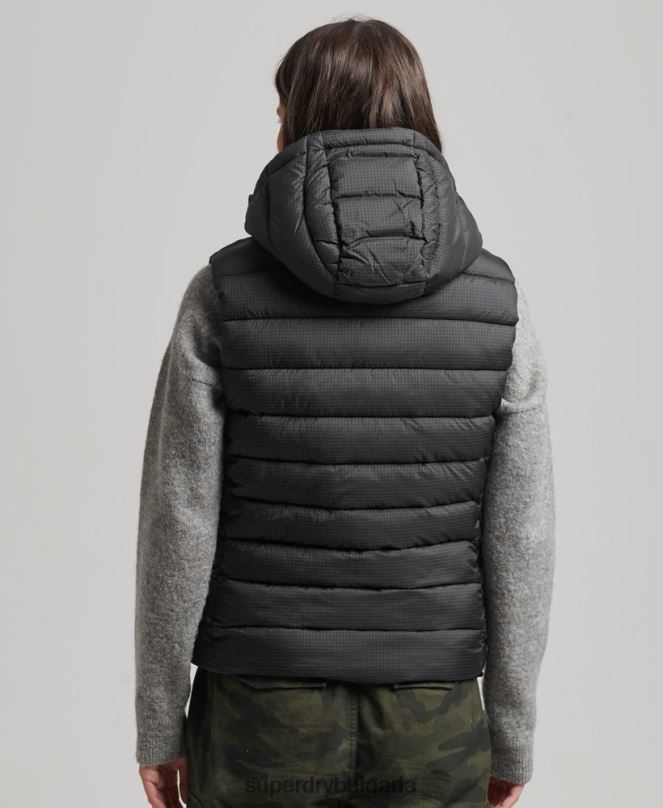 Superdry облекло N00H3753 черен Жени класически подплатен жилет с качулка