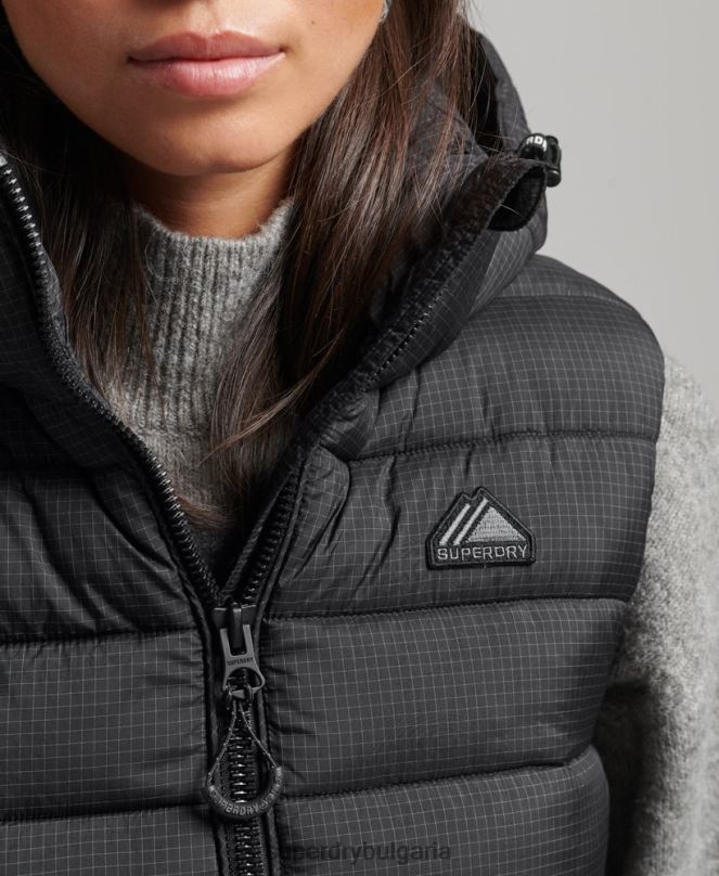 Superdry облекло N00H3753 черен Жени класически подплатен жилет с качулка