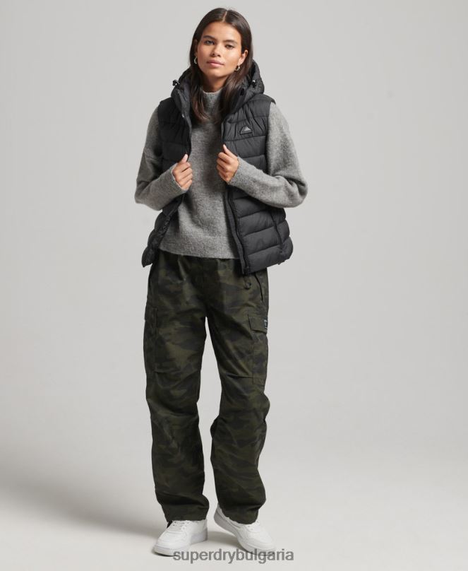 Superdry облекло N00H3753 черен Жени класически подплатен жилет с качулка