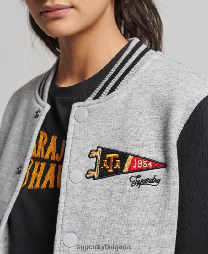 Superdry облекло N00H3754 сиво Жени ретро колегиално бейзболно фланелко бомбър яке