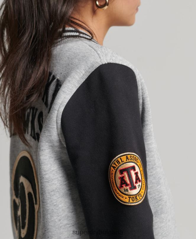 Superdry облекло N00H3754 сиво Жени ретро колегиално бейзболно фланелко бомбър яке