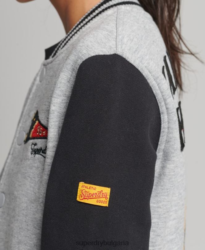 Superdry облекло N00H3754 сиво Жени ретро колегиално бейзболно фланелко бомбър яке