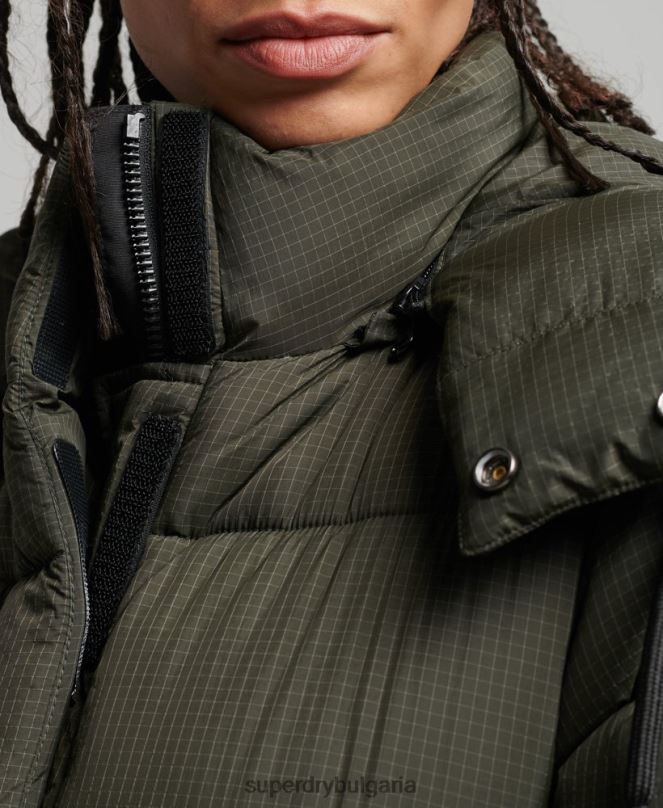 Superdry облекло N00H3755 зелено Жени пухено яке с парагади ripstop