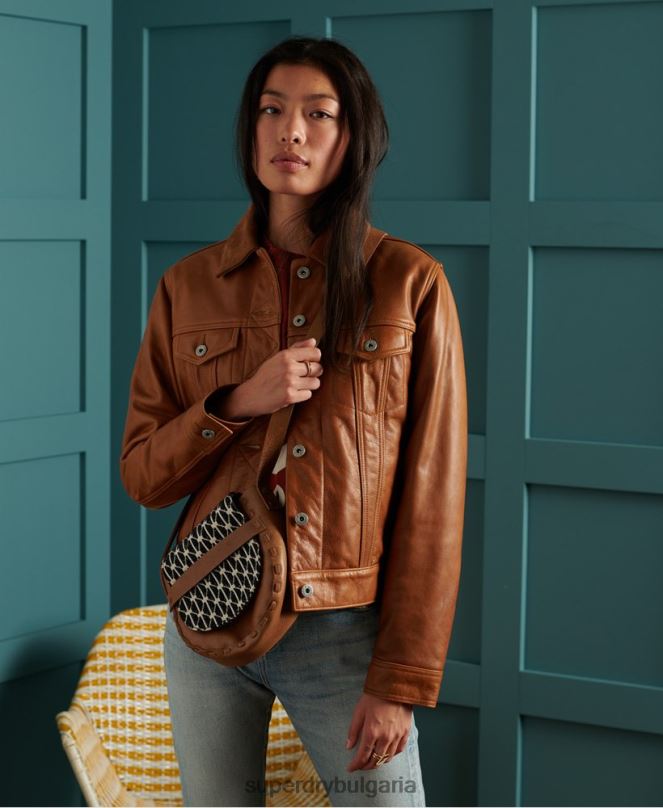 Superdry облекло N00H3757 тен Жени ограничено издание сухо кожено яке