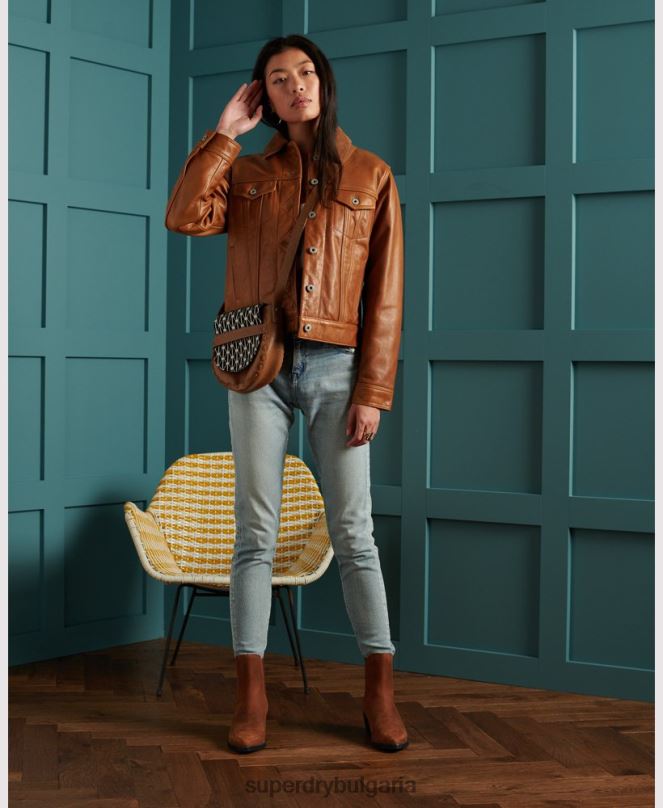 Superdry облекло N00H3757 тен Жени ограничено издание сухо кожено яке