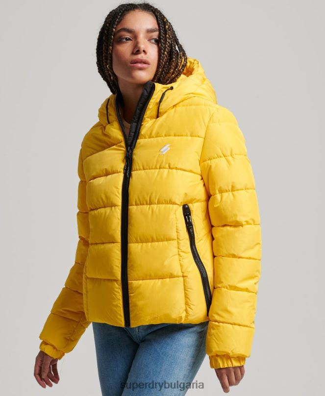 Superdry облекло N00H3758 жълто Жени спортно пухено яке с качулка