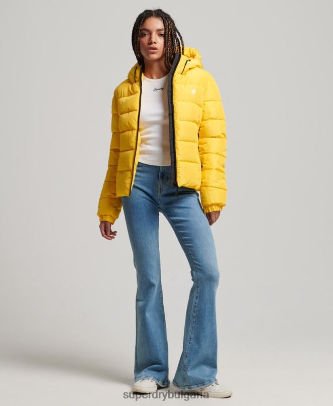 Superdry облекло N00H3758 жълто Жени спортно пухено яке с качулка