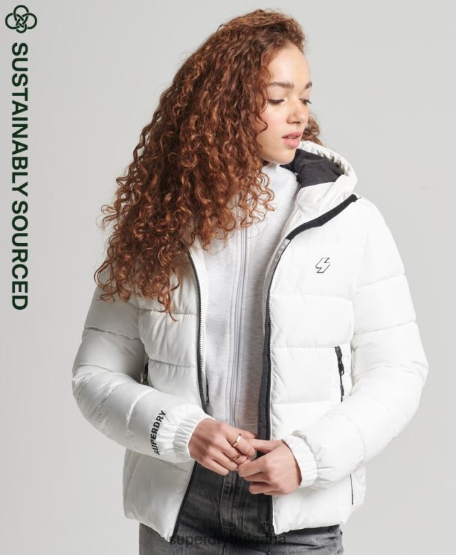 Superdry облекло N00H3759 бяло Жени спортно пухено яке с качулка