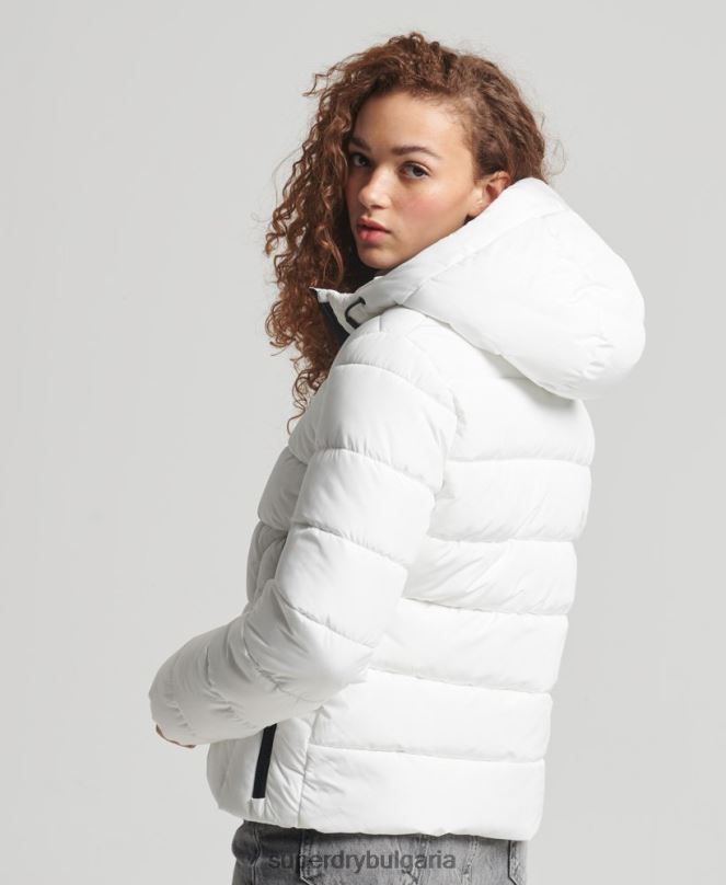 Superdry облекло N00H3759 бяло Жени спортно пухено яке с качулка