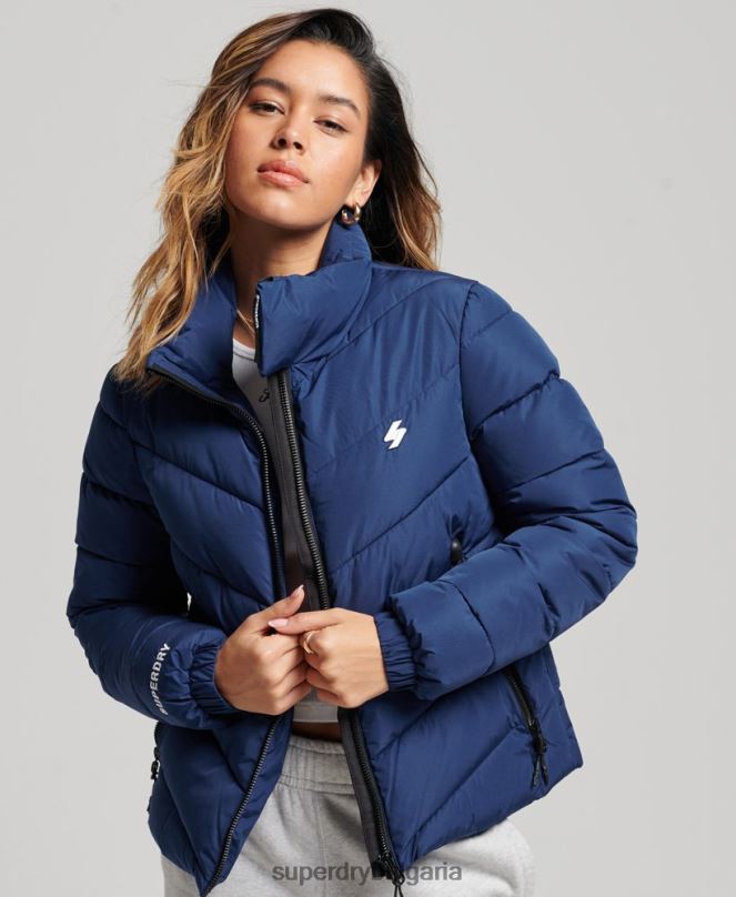Superdry облекло N00H3760 военноморски флот Жени спортно пухено яке без качулка