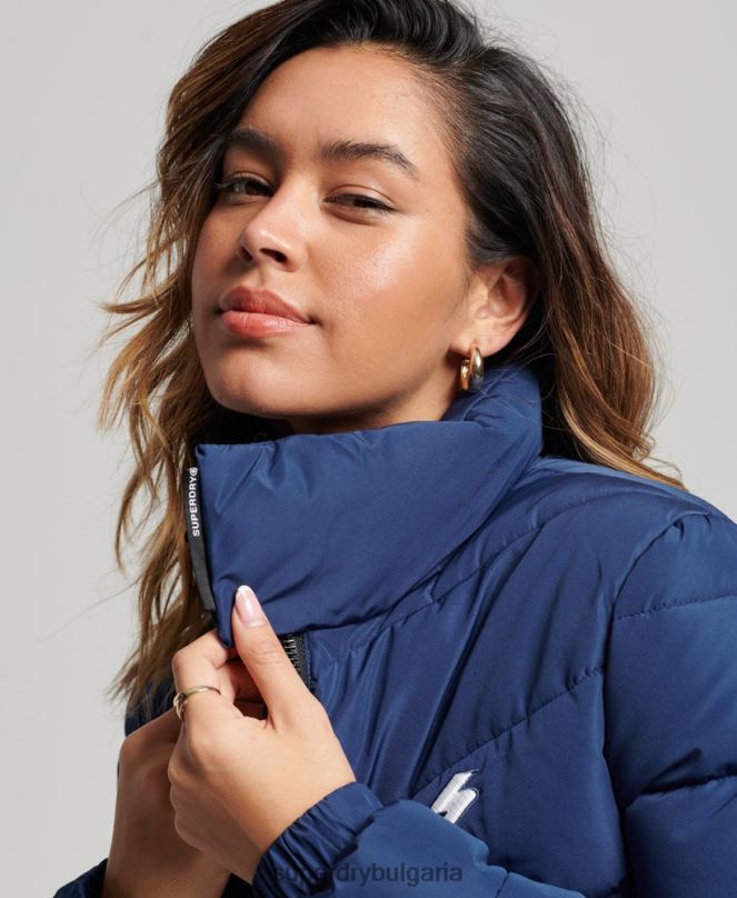 Superdry облекло N00H3760 военноморски флот Жени спортно пухено яке без качулка