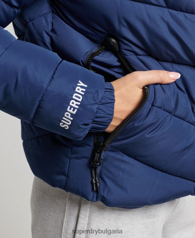 Superdry облекло N00H3760 военноморски флот Жени спортно пухено яке без качулка