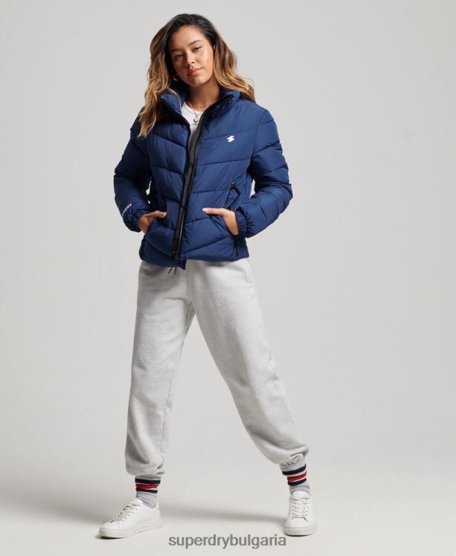 Superdry облекло N00H3760 военноморски флот Жени спортно пухено яке без качулка