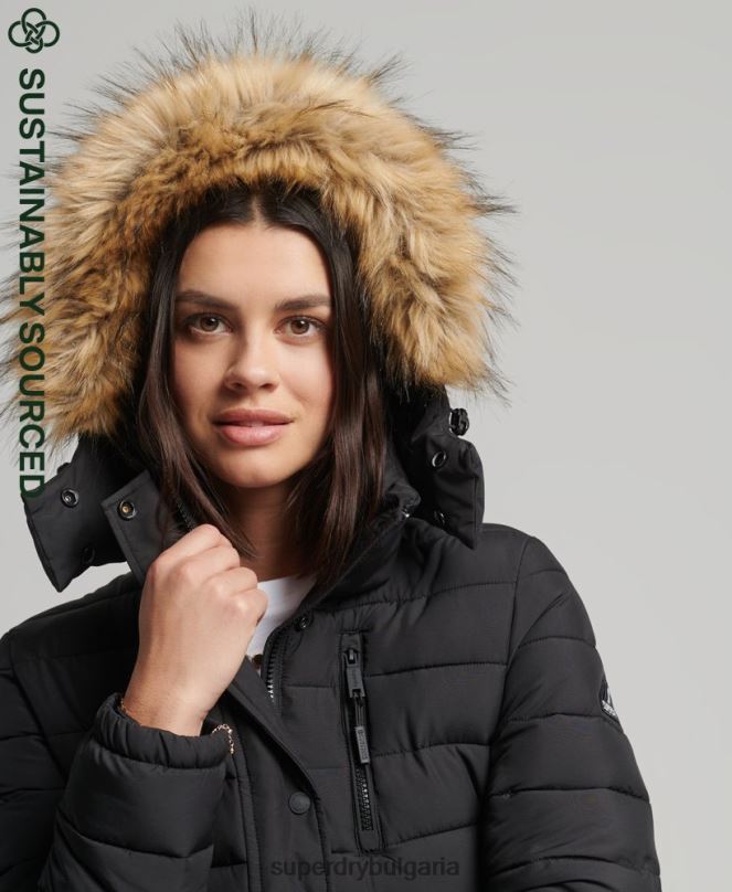 Superdry облекло N00H3766 черен Жени класическо фуджи яке от изкуствена кожа