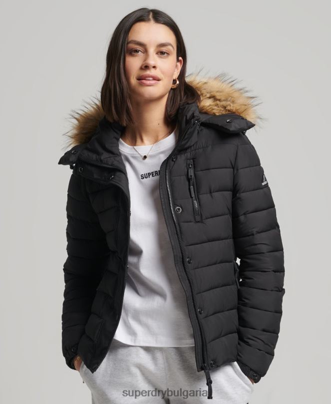Superdry облекло N00H3766 черен Жени класическо фуджи яке от изкуствена кожа