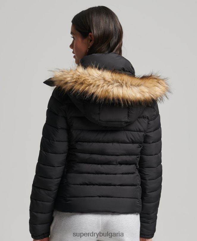 Superdry облекло N00H3766 черен Жени класическо фуджи яке от изкуствена кожа