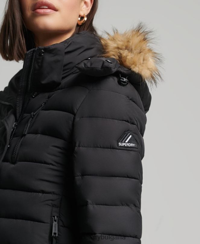 Superdry облекло N00H3766 черен Жени класическо фуджи яке от изкуствена кожа