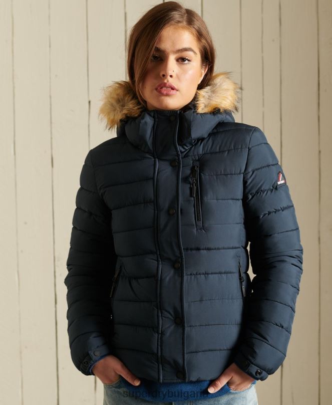 Superdry облекло N00H3767 военноморски флот Жени класическо фуджи яке от изкуствена кожа