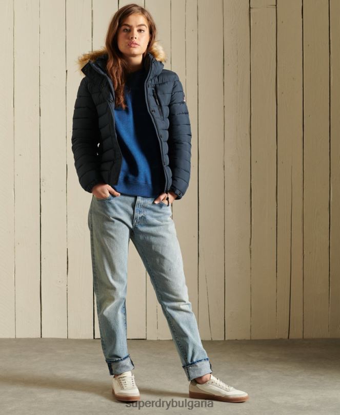 Superdry облекло N00H3767 военноморски флот Жени класическо фуджи яке от изкуствена кожа