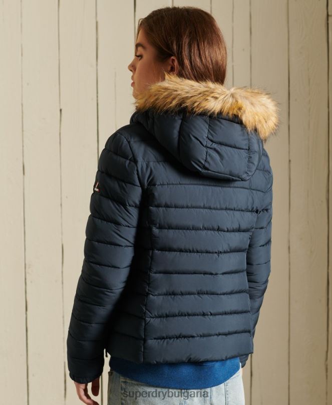 Superdry облекло N00H3767 военноморски флот Жени класическо фуджи яке от изкуствена кожа