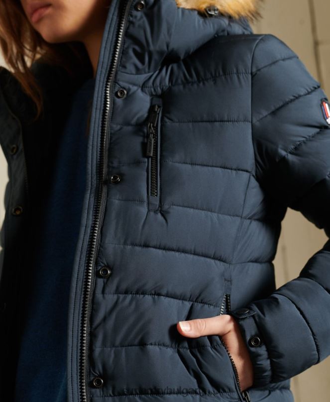 Superdry облекло N00H3767 военноморски флот Жени класическо фуджи яке от изкуствена кожа