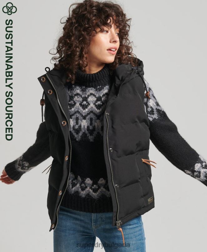 Superdry облекло N00H3783 черен Жени жилетка с качулка Everest