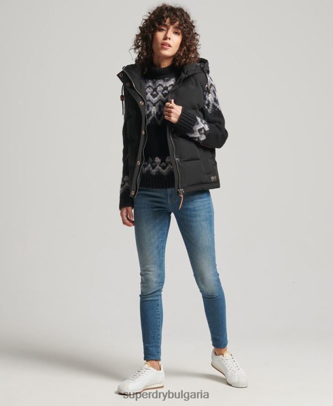 Superdry облекло N00H3783 черен Жени жилетка с качулка Everest
