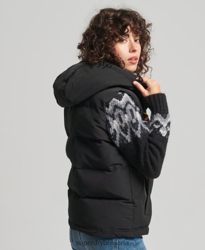 Superdry облекло N00H3783 черен Жени жилетка с качулка Everest