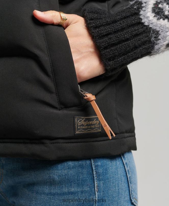 Superdry облекло N00H3783 черен Жени жилетка с качулка Everest