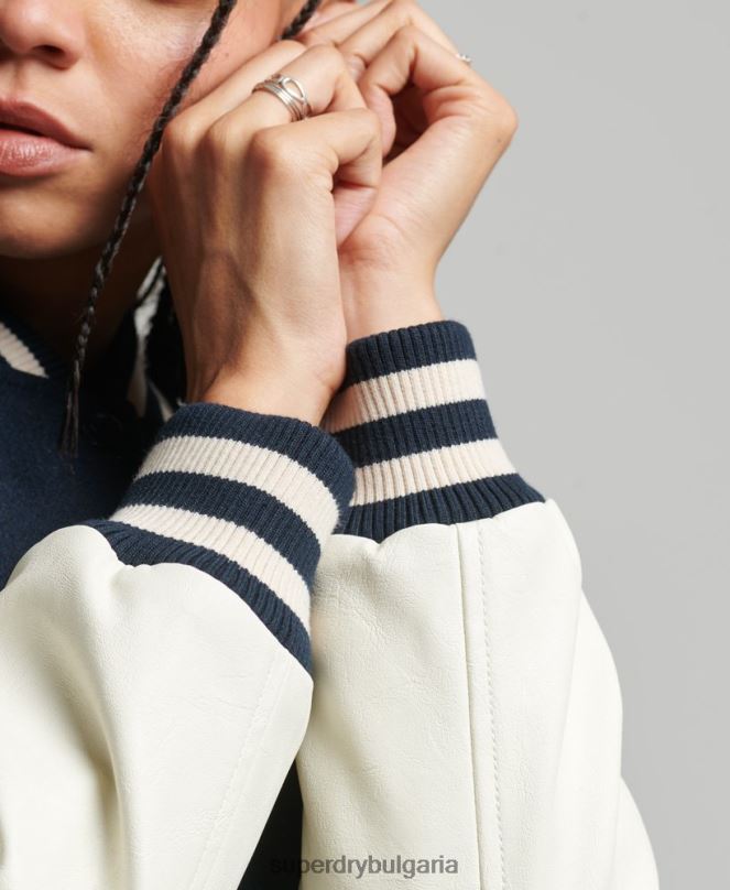 Superdry облекло N00H3784 военноморски флот Жени бомбър яке от колежански университет