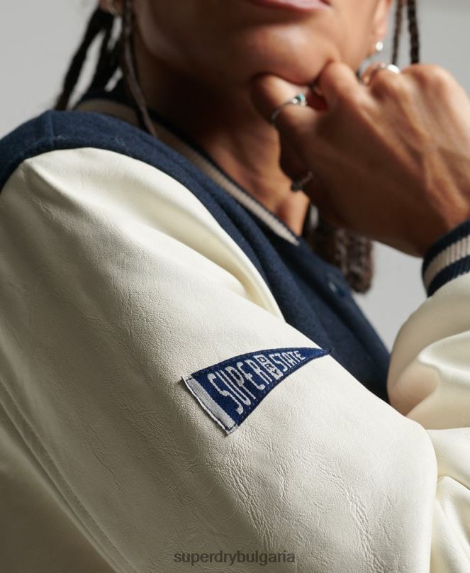 Superdry облекло N00H3784 военноморски флот Жени бомбър яке от колежански университет