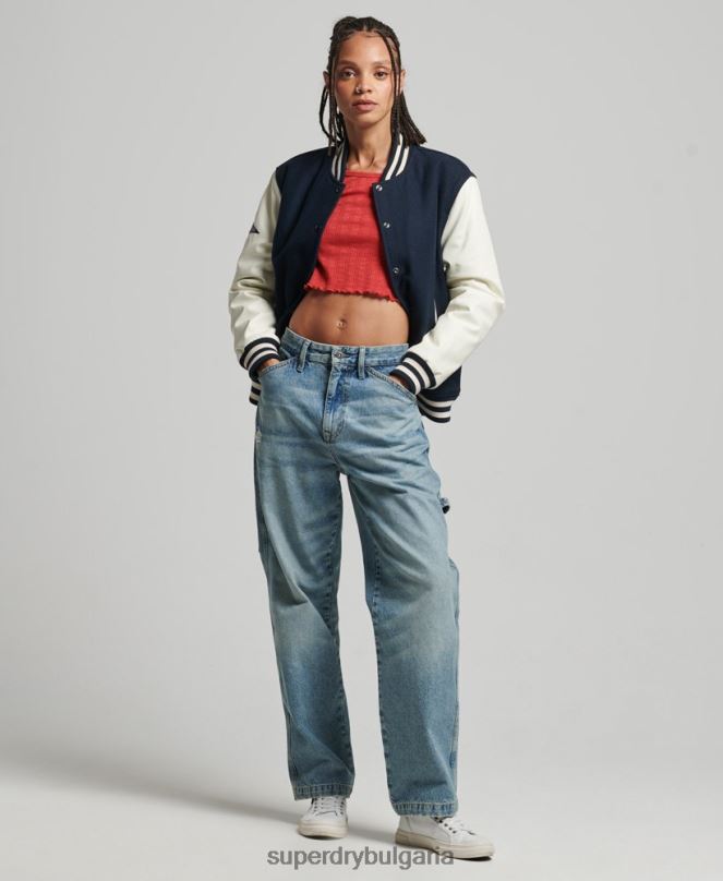 Superdry облекло N00H3784 военноморски флот Жени бомбър яке от колежански университет
