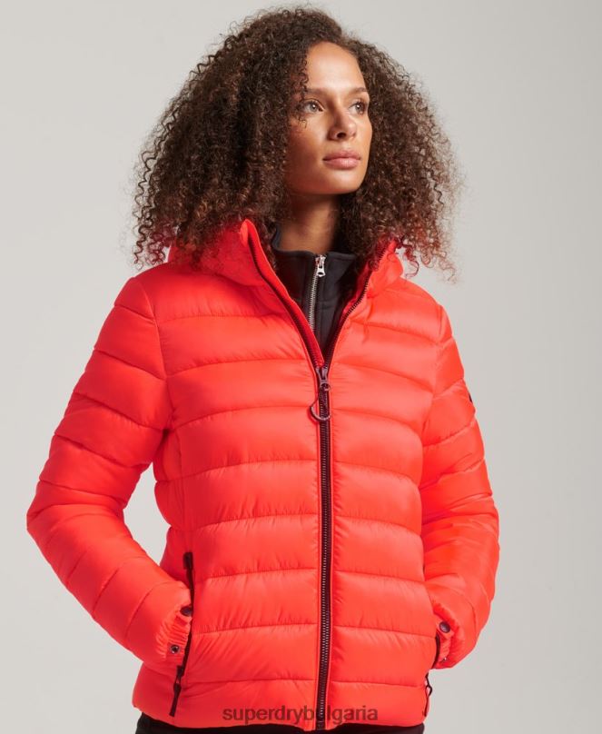 Superdry облекло N00H3790 корал Жени класическо пухено яке с качулка