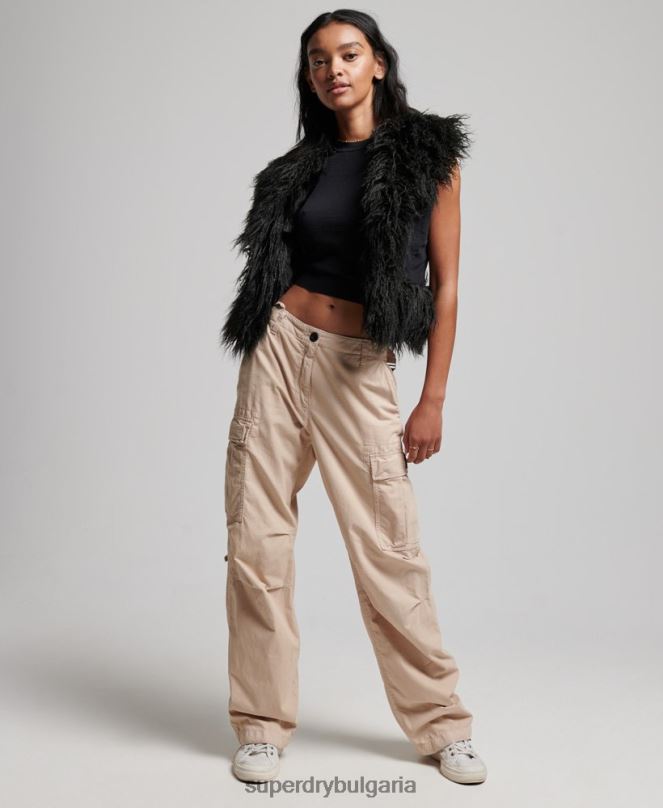 Superdry облекло N00H3793 черен Жени афганистанска изрязана жилетка с подплата от изкуствена кожа
