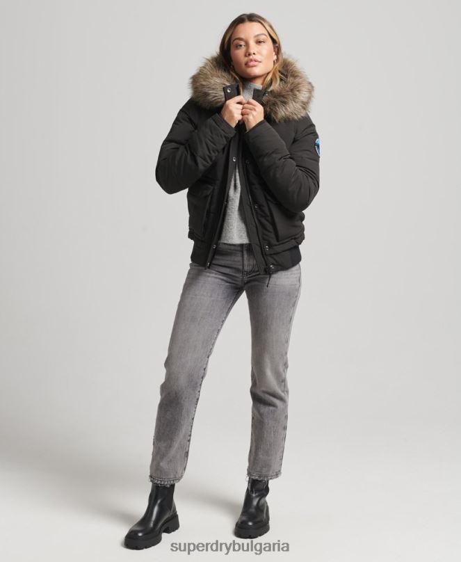 Superdry облекло N00H3795 тъмно сив Жени яке Everest с качулка и пуфър