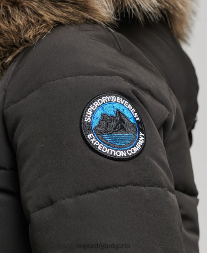 Superdry облекло N00H3795 тъмно сив Жени яке Everest с качулка и пуфър