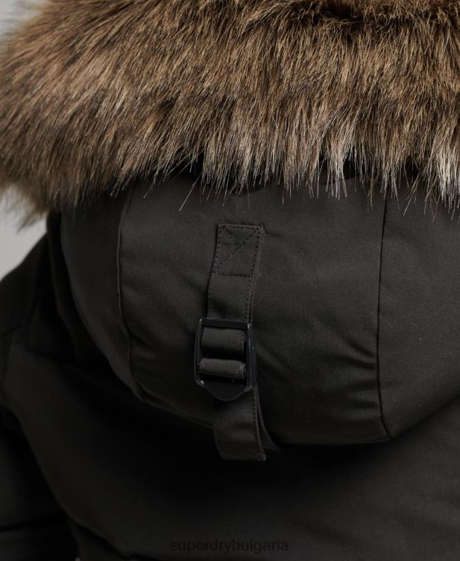 Superdry облекло N00H3795 тъмно сив Жени яке Everest с качулка и пуфър