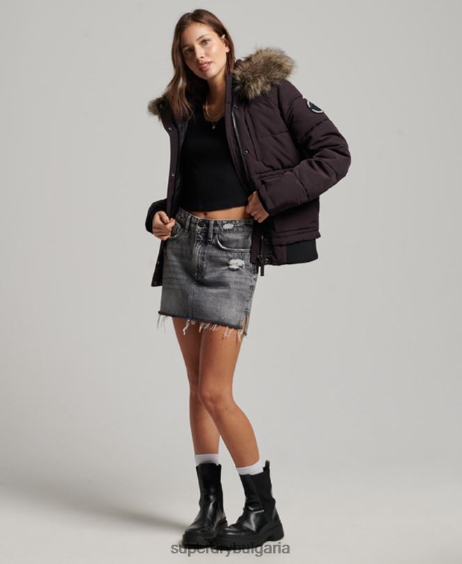 Superdry облекло N00H3796 лилаво Жени яке Everest с качулка и пуфър