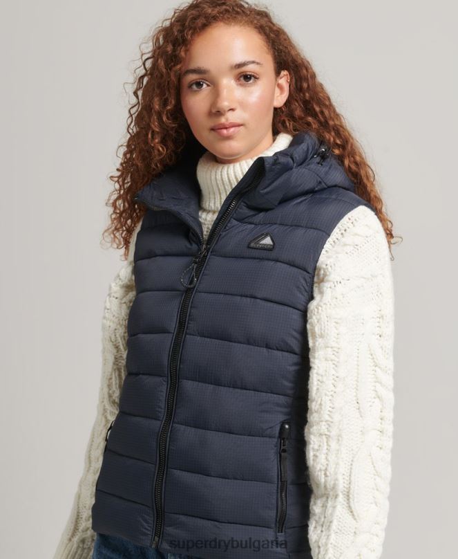 Superdry облекло N00H3797 военноморски флот Жени класически подплатен жилет с качулка