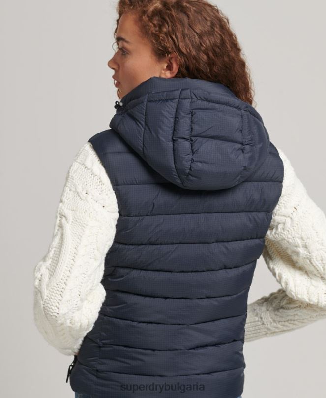 Superdry облекло N00H3797 военноморски флот Жени класически подплатен жилет с качулка