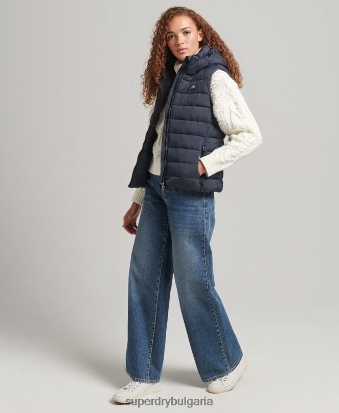Superdry облекло N00H3797 военноморски флот Жени класически подплатен жилет с качулка