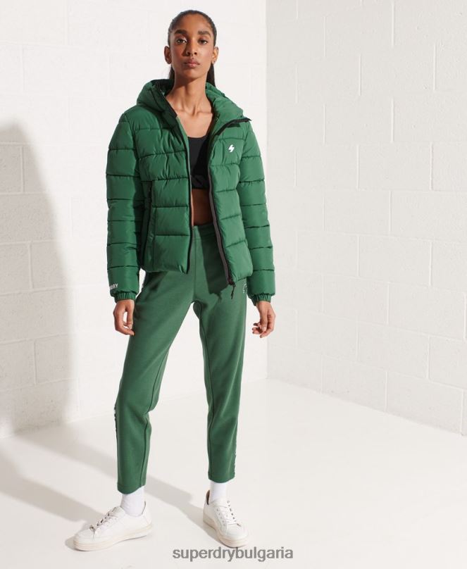 Superdry облекло N00H3801 зелено Жени спортно пухено яке с качулка