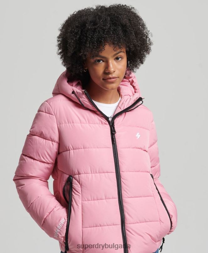 Superdry облекло N00H3802 розово Жени спортно пухено яке с качулка