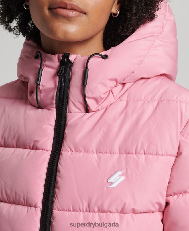 Superdry облекло N00H3802 розово Жени спортно пухено яке с качулка