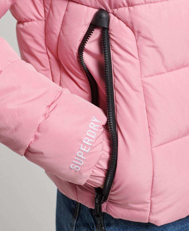Superdry облекло N00H3802 розово Жени спортно пухено яке с качулка