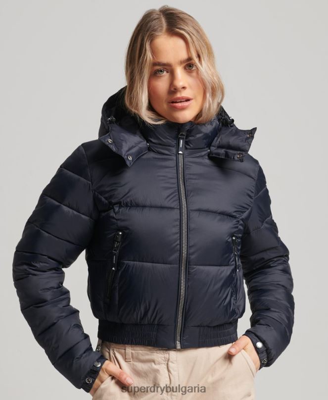 Superdry облекло N00H3803 военноморски флот Жени съкратено яке с качулка fuji